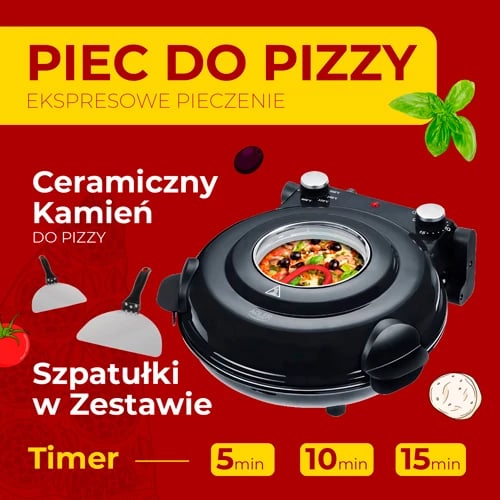 Furrë elektrike për pizza, Adler AD 6314, 1200W, gur qeramik, diametër pizza 12" (31.5 cm), timer 5–15 min, 5 nivele temperature, e zezë mat