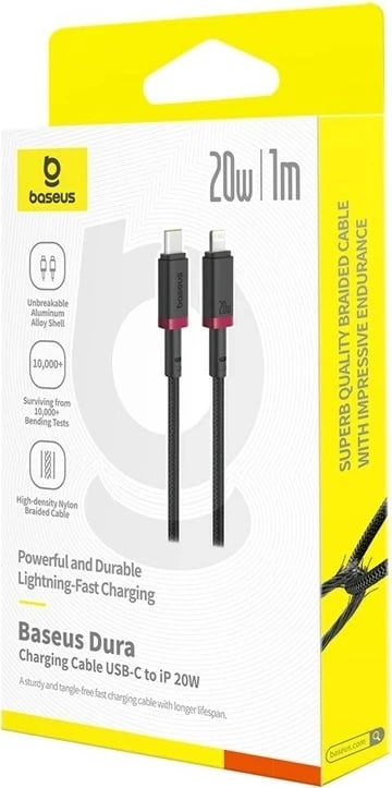Kabllo karikimi e shpejtë Baseus Dura Type C për iP 20 W 1 m, Kuqe