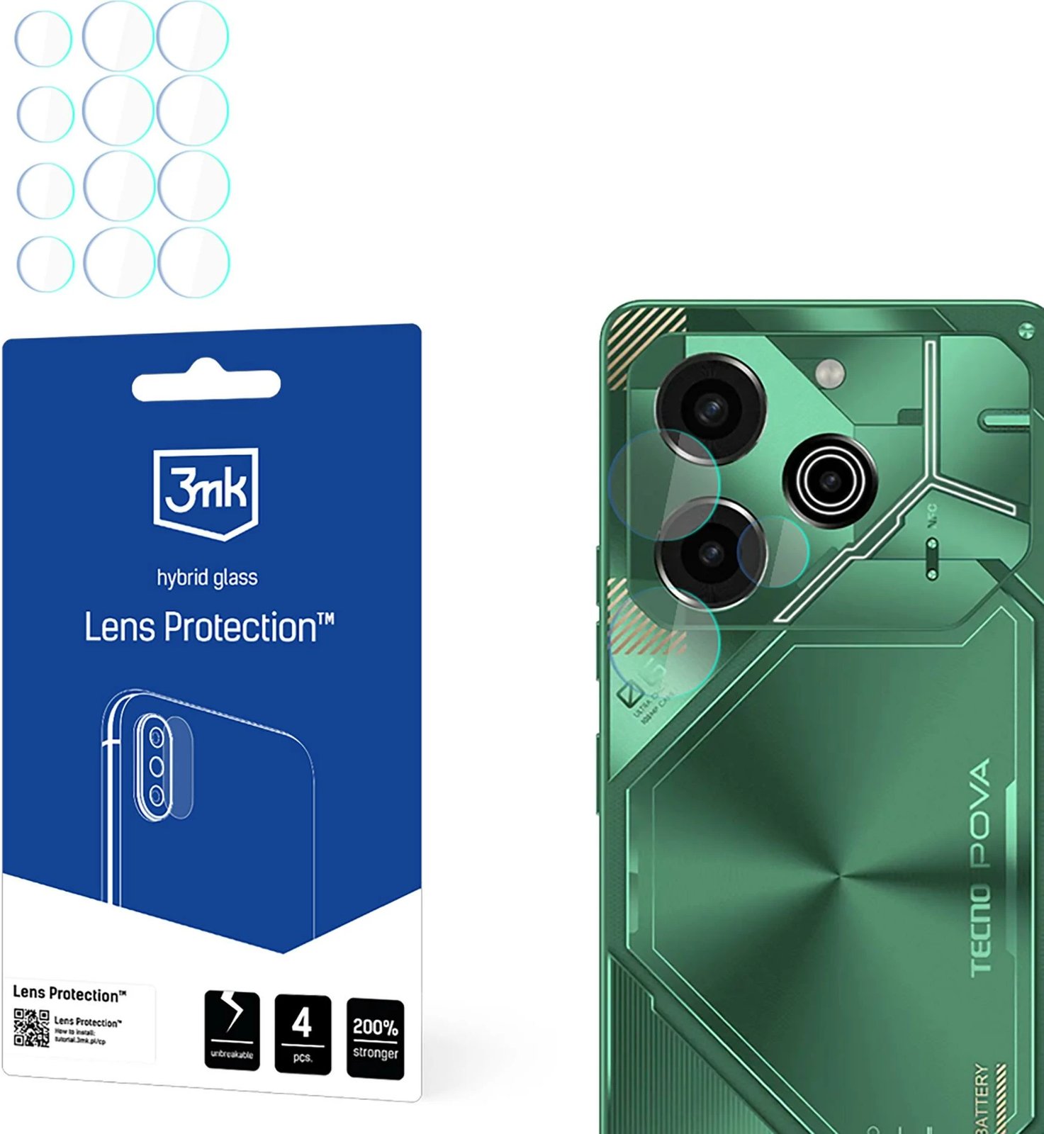 Xham hibrid mbrojtës për lentet e kamerës, 3mk Protection, për Tecno POVA 6 Pro, Transparent