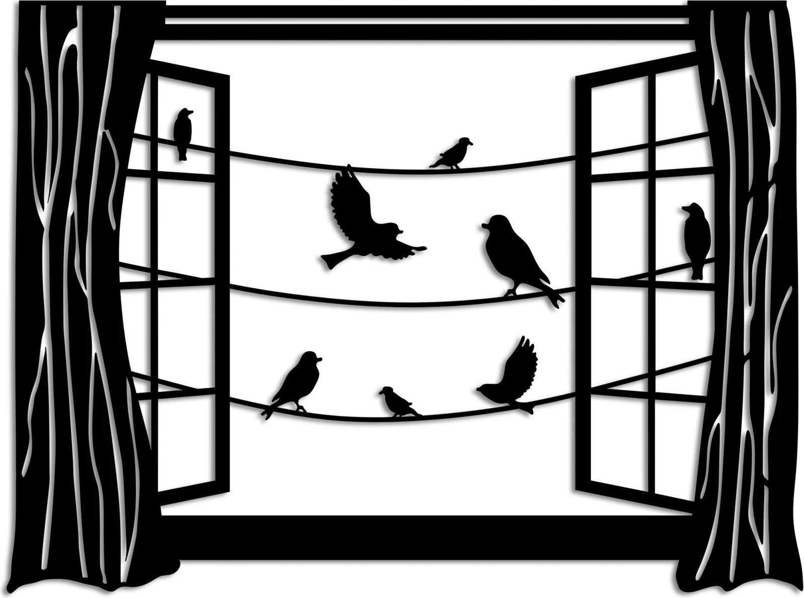 Aksesor dekorativ metalik për mur, zogj para dritares, Wallity