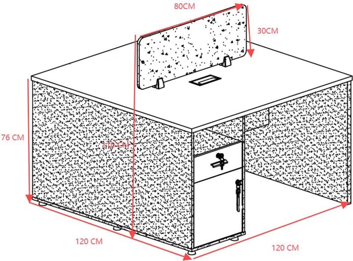 Tavolinë pune për 2 persona, ngjyrë arre-antracit, ndarëse jeshile, 120x120x76cm