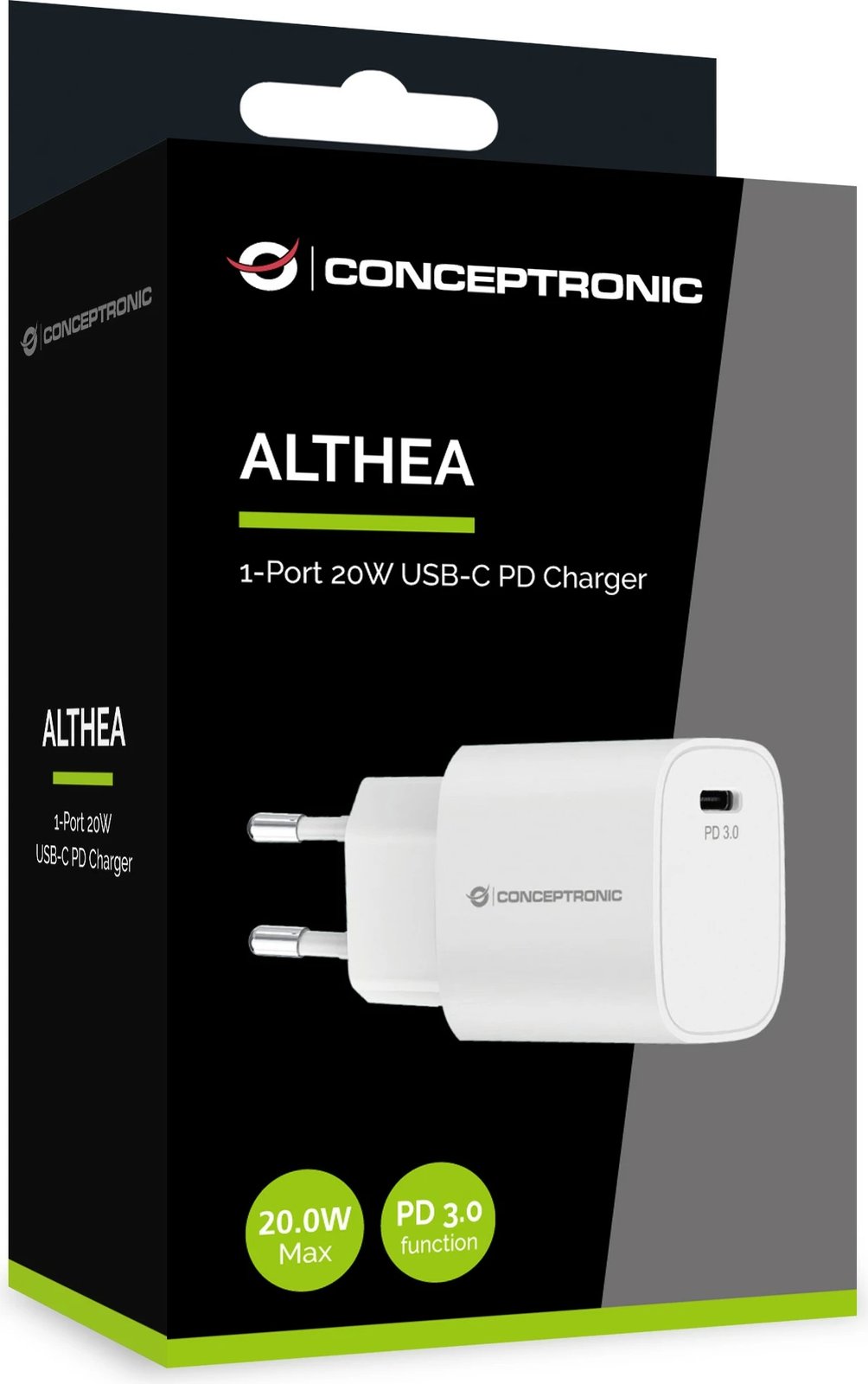 Karikues Conceptronic 1 port USB-C PD 3.0 20W i bardhë