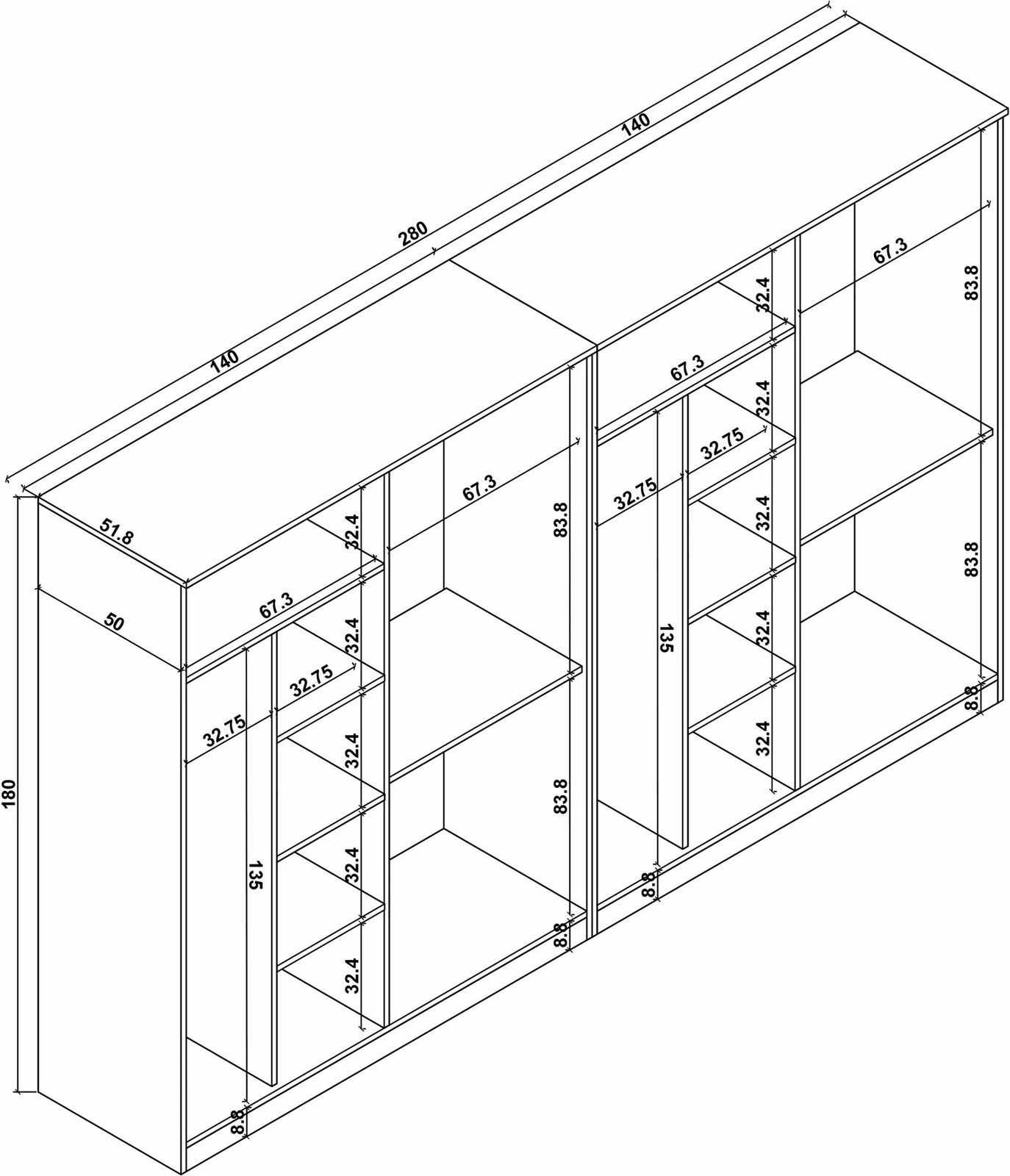 Dollap rrobash Skye Decor, i bardhë, Kardelen 1600-128