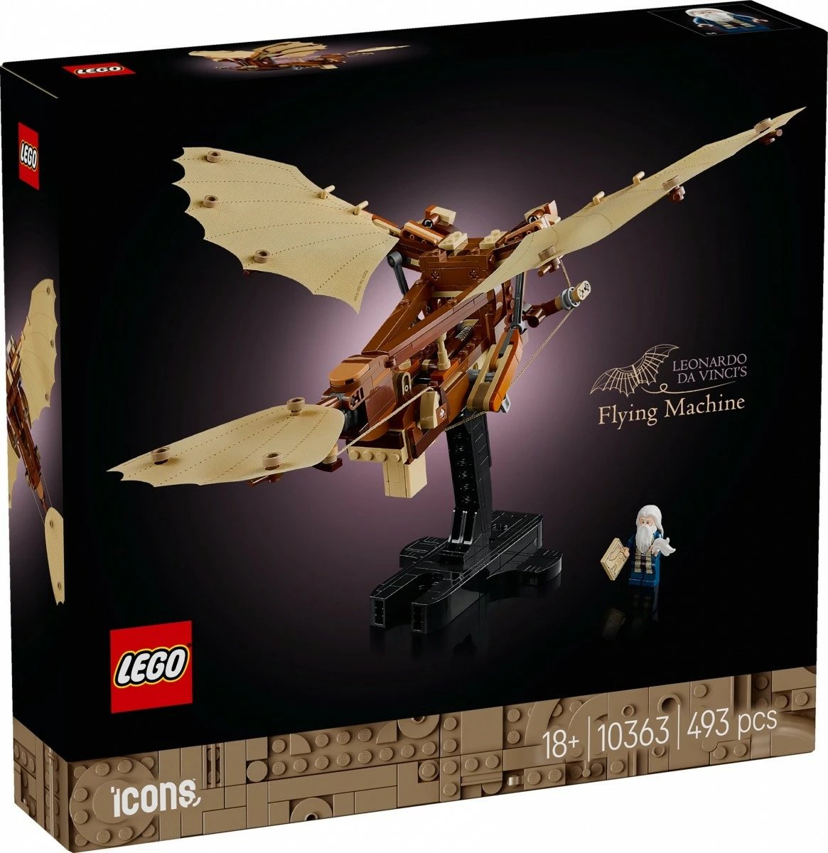 Set ndërtimi LEGO Icons 10363 Leonardo da Vinci Flying Machine, 493 pjesë, kafe/bezhë