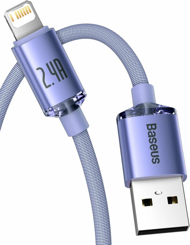 Kabllo karikimi dhe të dhënash Baseus Crystal Shine Series, USB-A në Lightning, 1.2m, 2.4A, vjollcë