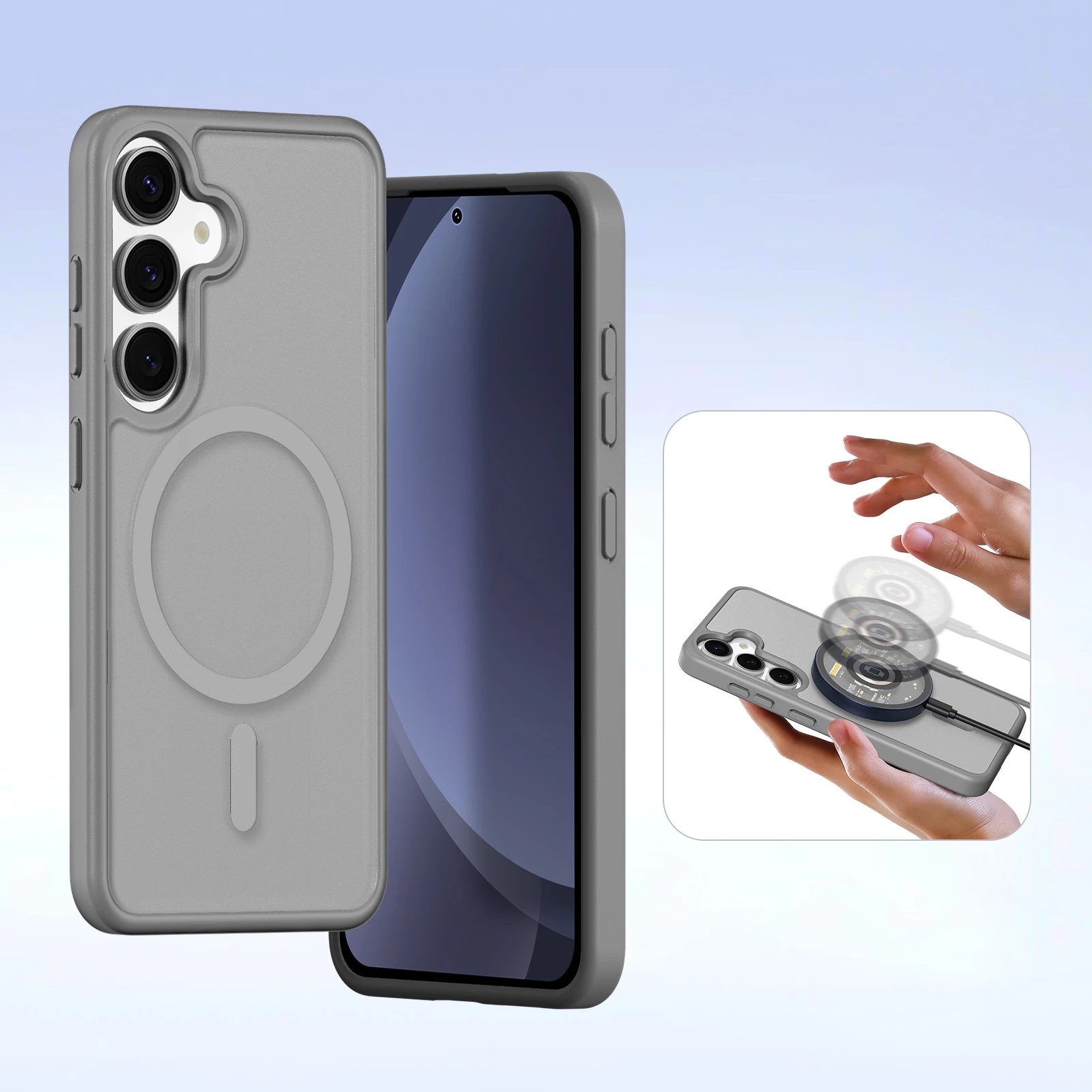 Mbështjellës Dux Ducis Lawa për Samsung Galaxy S25+, lëkurë, me portofol magnetik të ndashëm, Gri