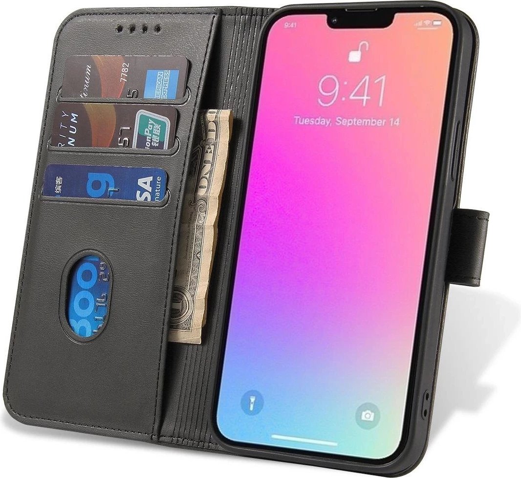 Mbështjellës magnetik me kapak Hurtel për Samsung Galaxy S24 FE, i zi