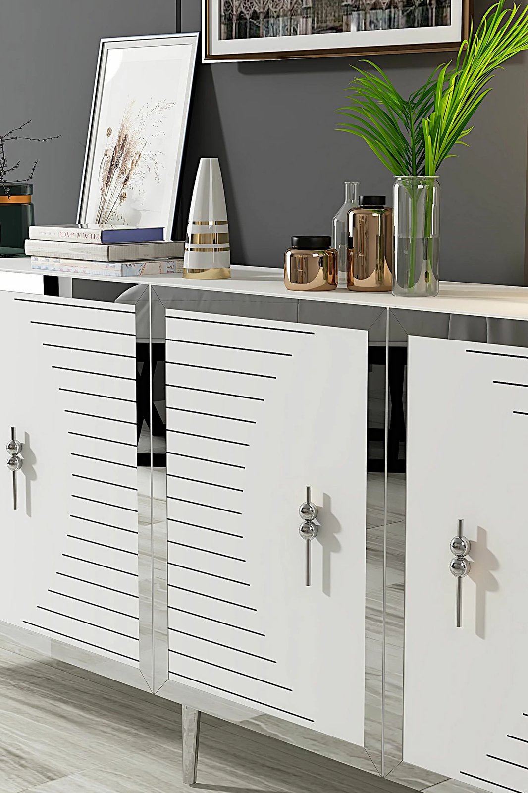 Konsol Skye Decor, Tuna 180, e bardhë, argjend