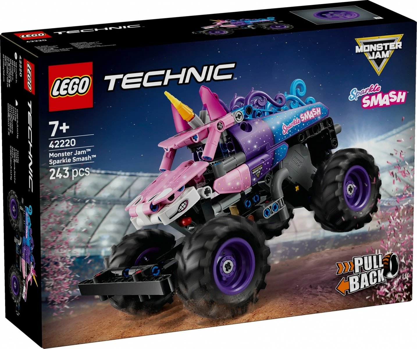Set kocka LEGO Technic, Sparkle Smash Monster Jam, 42220, 243 pjesë, motor me tërheqje, 7+