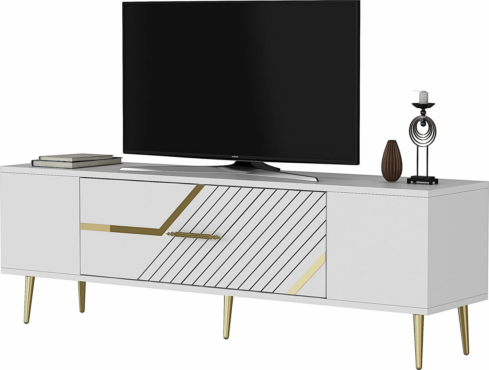 Komodë TV, e bardhë, e artë, Skye Decor, Dekolp5