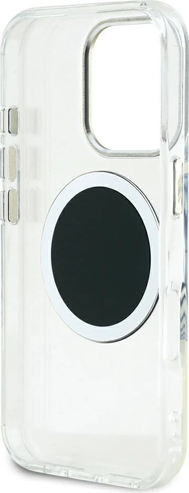 Mbështjellës Guess IML Metal Colored Circle Classic Logo MagSafe për iPhone 16 Pro Max, Zi