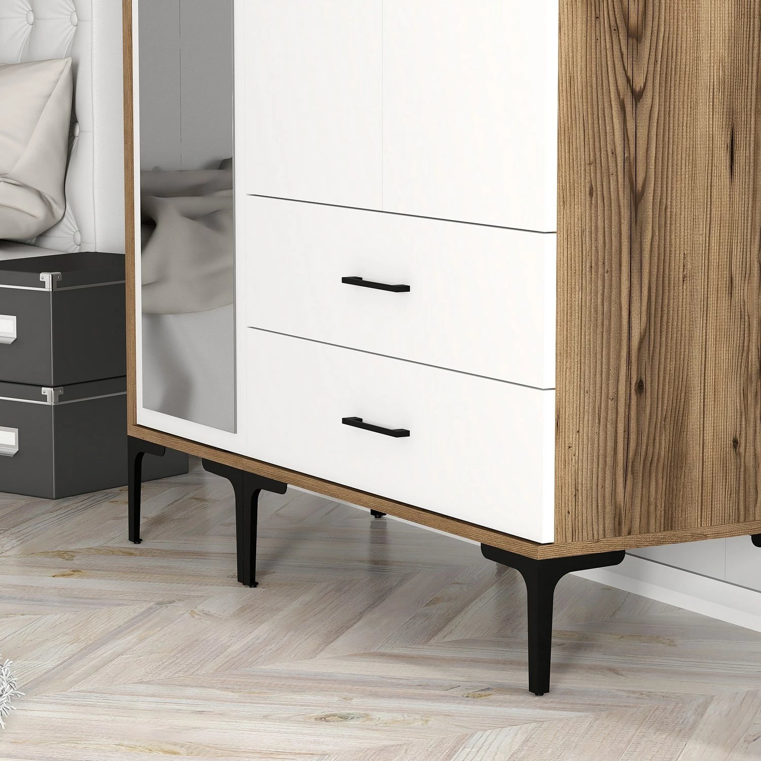 Dollap rrobash Skye Decor, Kumsal RT, ngjyrë arre, e bardhë