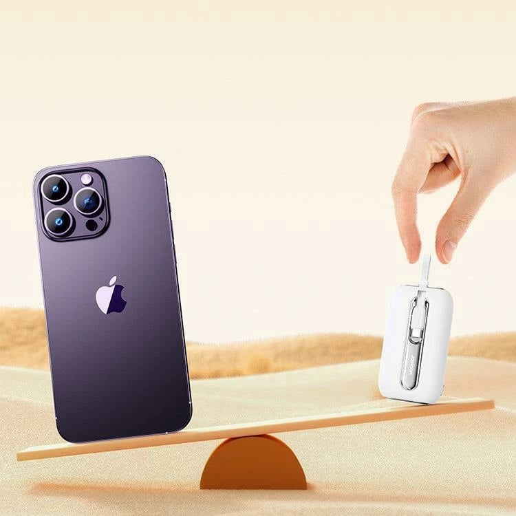 Powerbank Joyroom JR-L012, 10000mAh, 22.5W, me 2 kabllo të integruara USB-C dhe Lightning, Bardhë