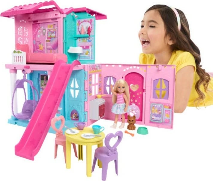 Shtëpi lodër Barbie Chelsea e palosshme me aksesorë, Mattel JFW49, Rozë/Vjollcë, set
