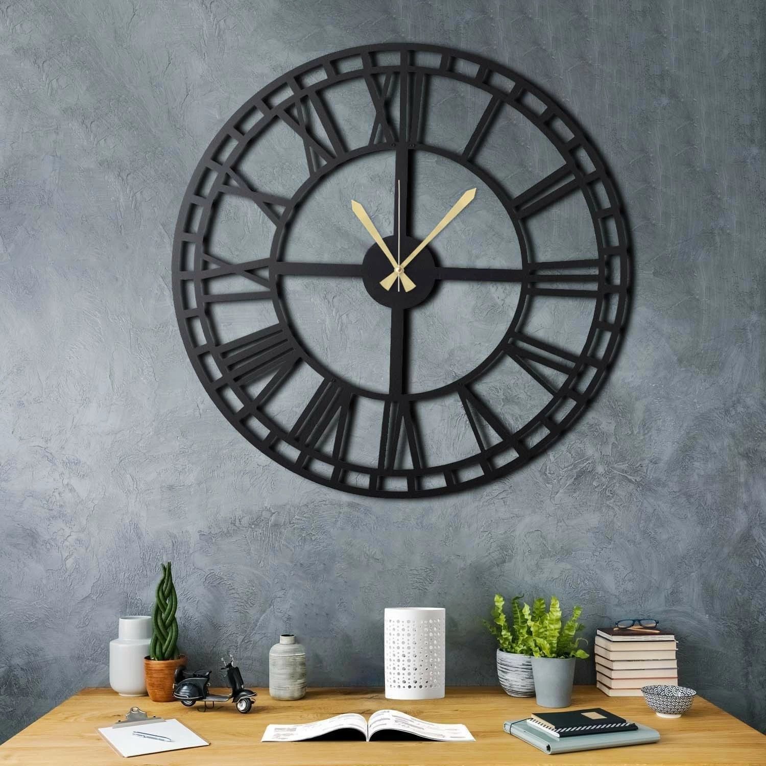 Orë muri dekorative prej metali, Wallity, WATCH-038, e zezë, 70x70cm