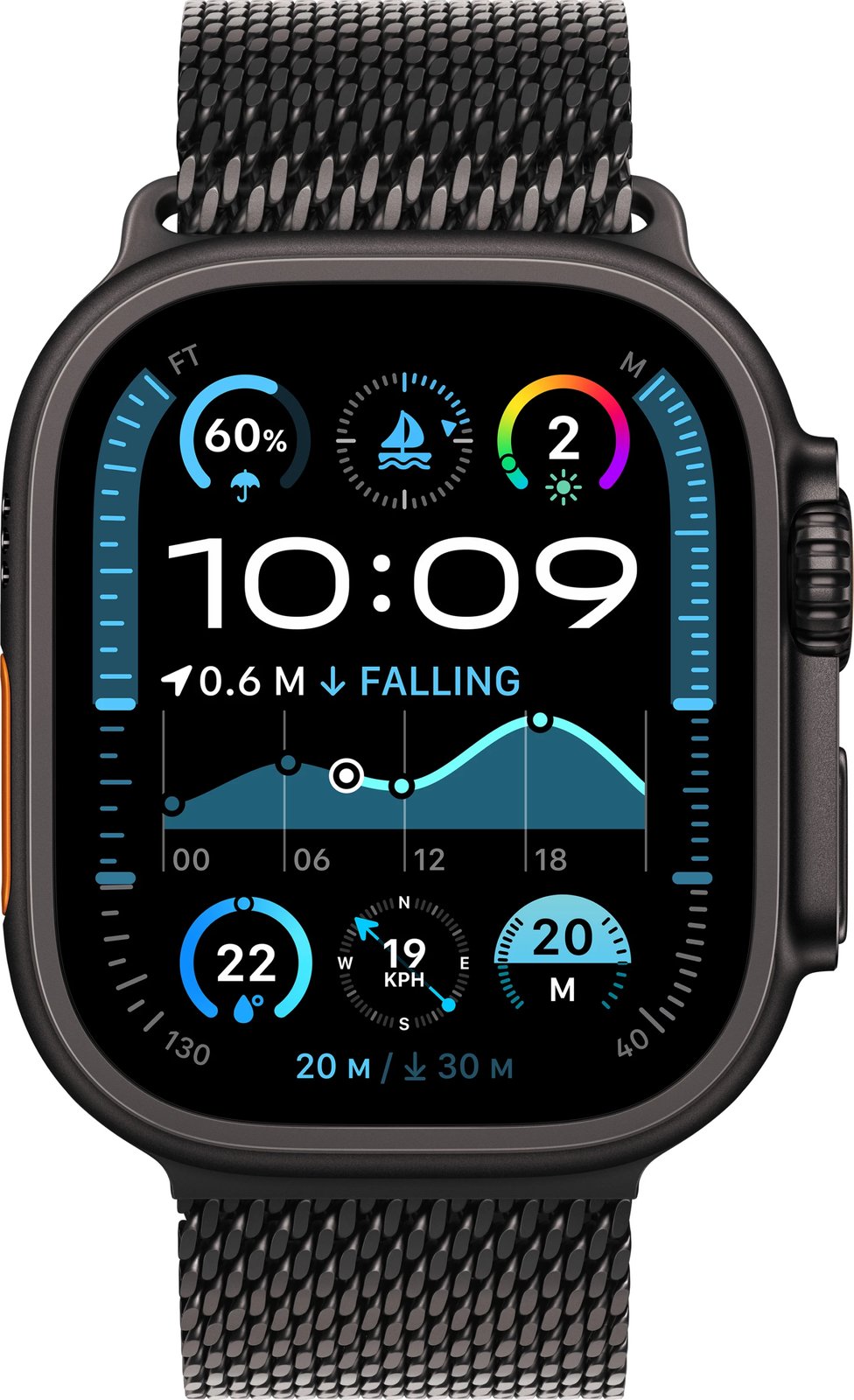 Apple Watch Ultra2 v2 Cellular 49mm Black Titanium Case with Black Titanium Milanese Loop - M