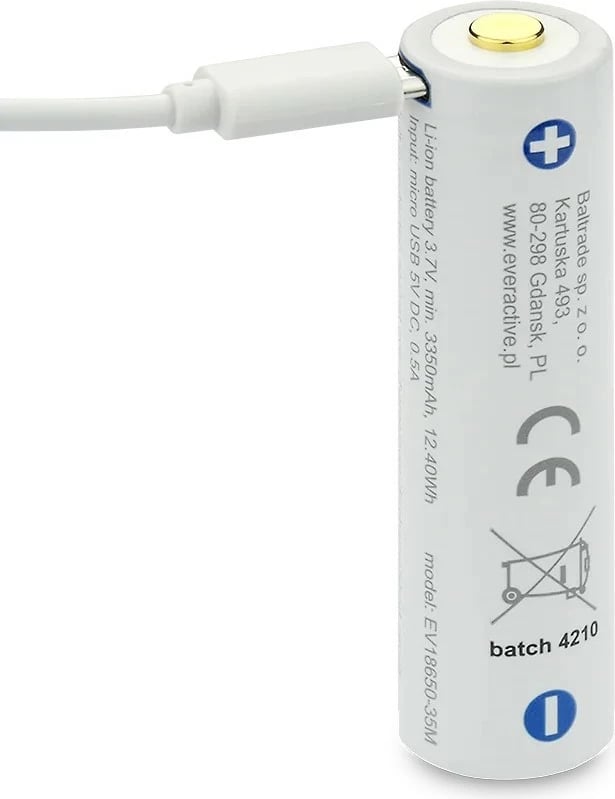 Bateri rikarikueshme everActive FWEV1865035MBOX 18650 Li-ion 3500 mAh 3.7V me micro USB 1 copë Bateri rikarikueshme everActive FWEV1865035MBOX 18650 Li-ion 3500 mAh 3.7V me micro USB 1 copë