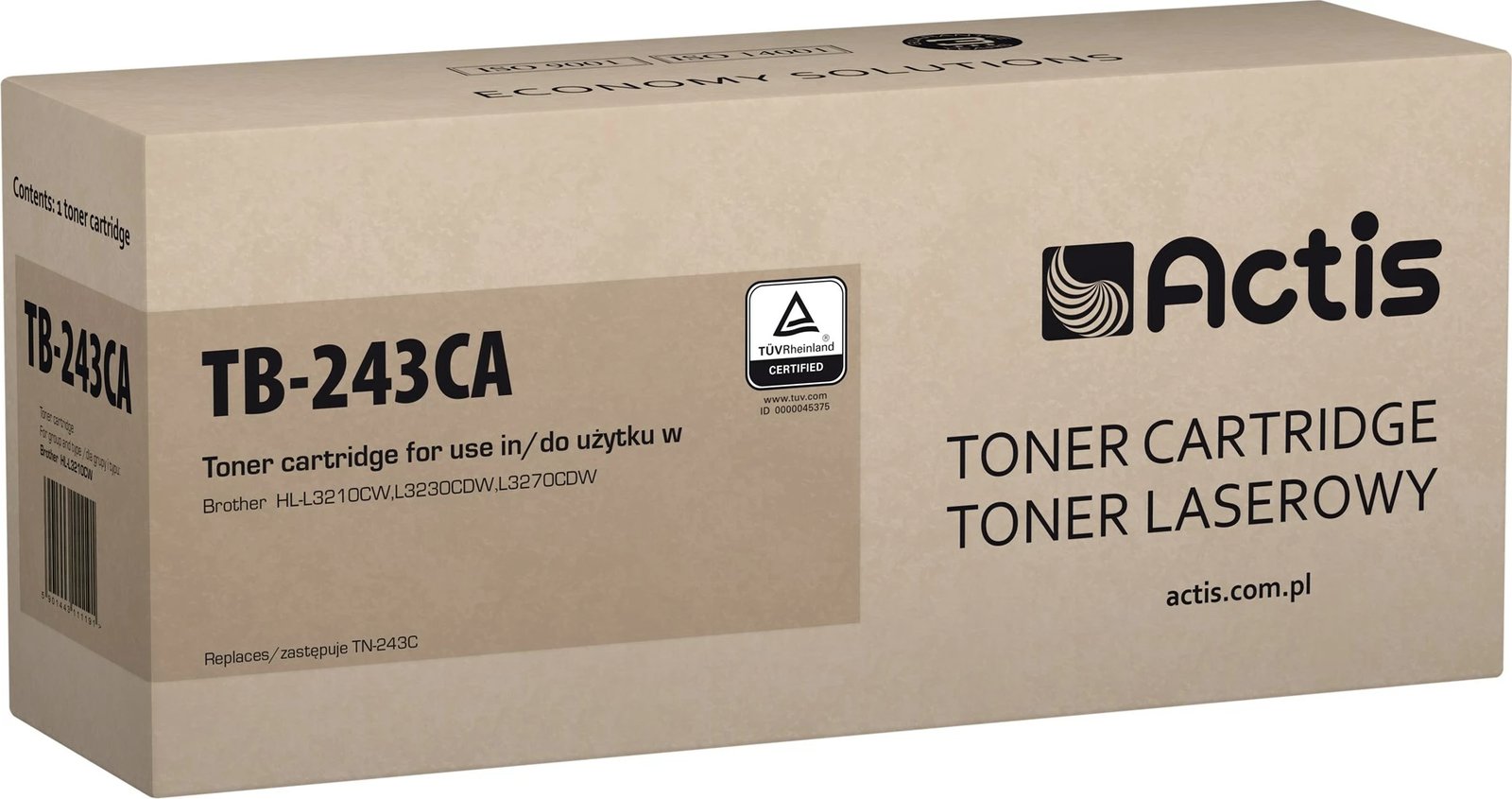 Toner zëvendësues Actis TB-243CA për printer Brother, i kaltër
