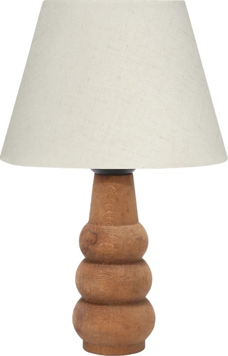 Llambë tavoline, dru ahu dhe pëlhurë, ngjyrë krem, 22x22x30cm