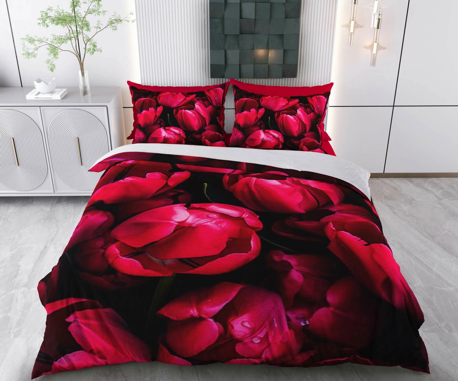 Set mbulesë për jorgan Super King, ngjyrë e kuqe dhe e zezë, L'Essentiel Linge de Maison, Pigane