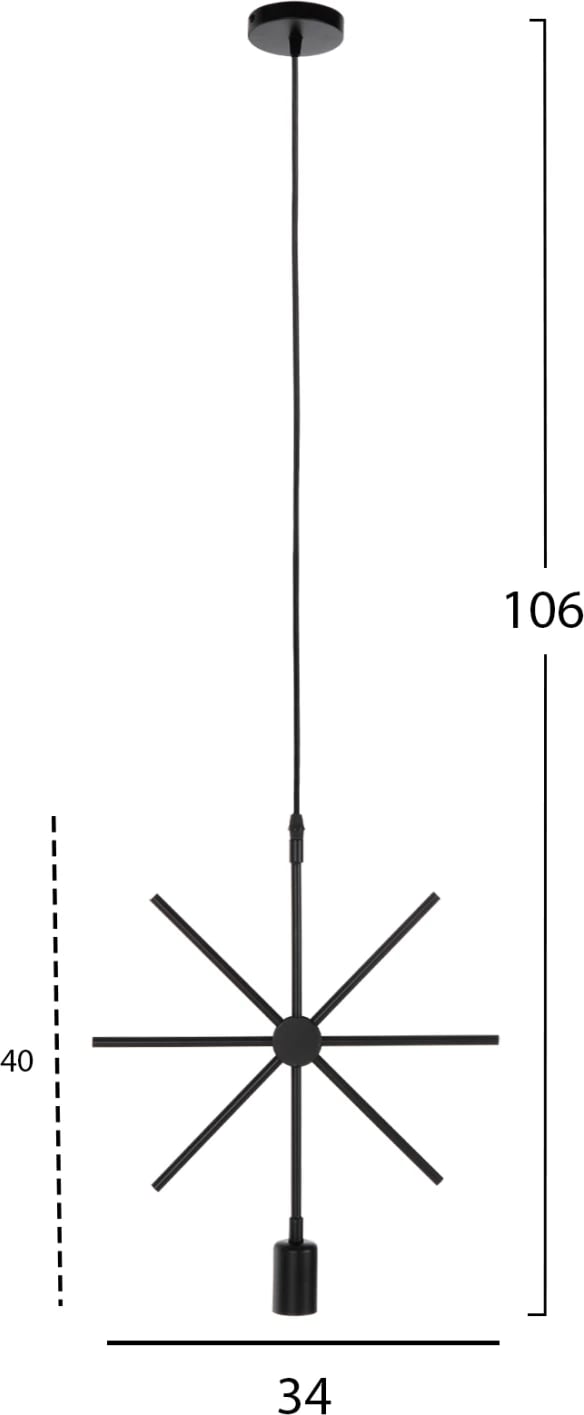 Llambë varëse tavani, metal i zi, yll, FH4098, 34x40x106H cm