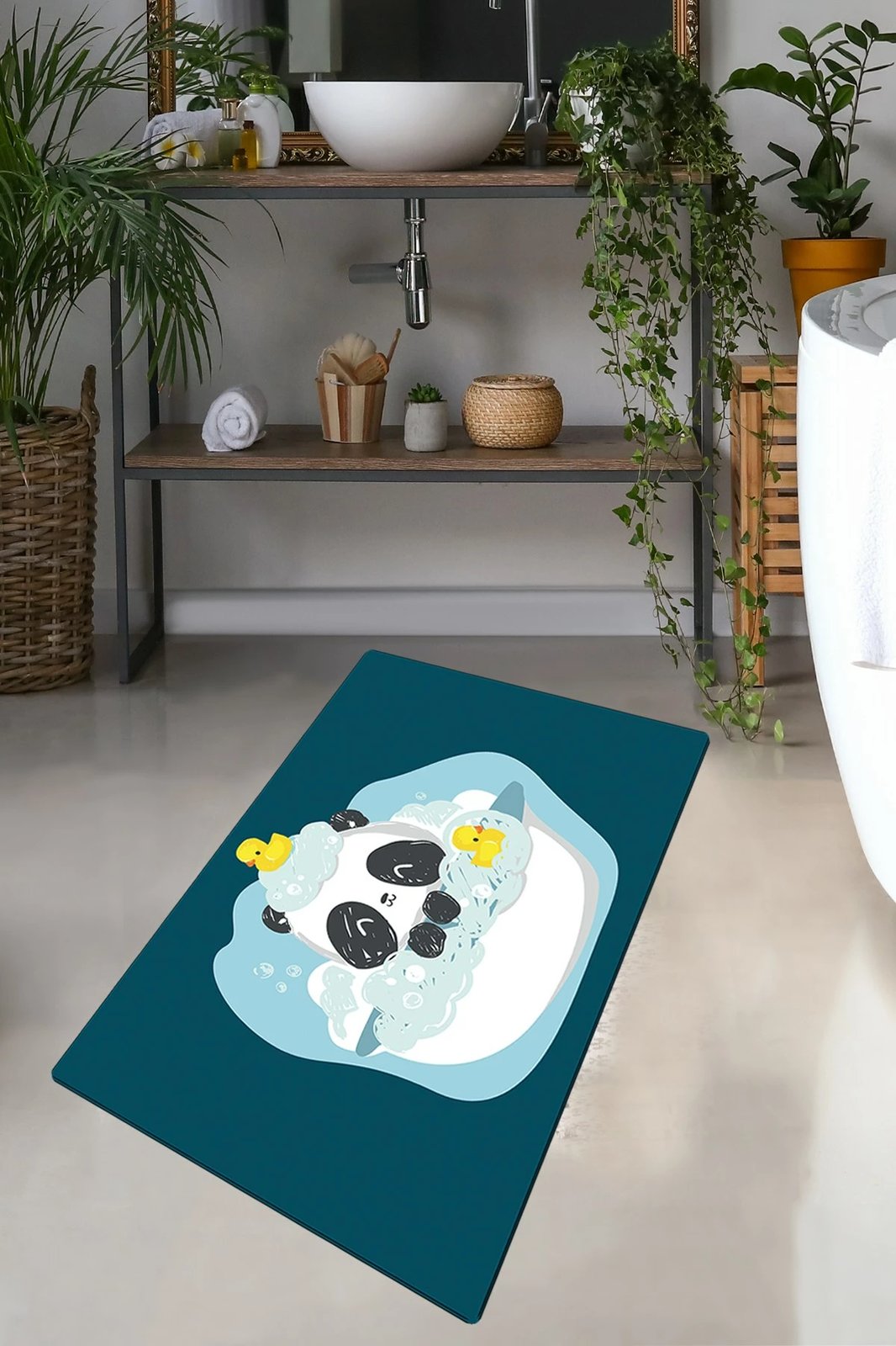 Tapet për banjo Mijölnir, Panda në ujë, shumëngjyrësh, 70x120cm