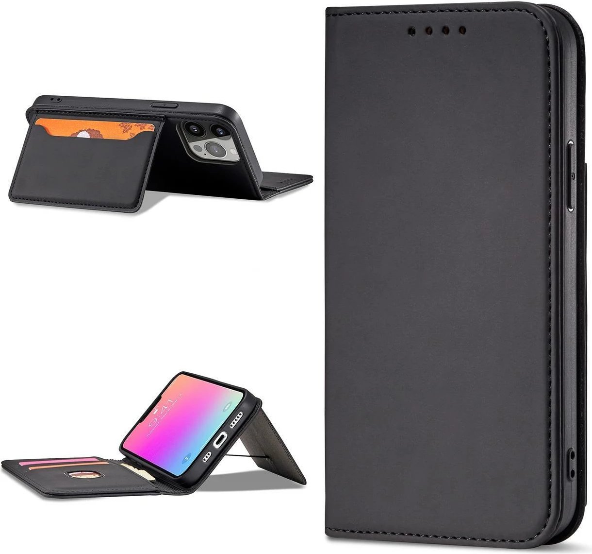 Mbështjellës Hurtel Magnet Card Case për iPhone 14 Pro Max, me kapak, xhep për karta, i zi