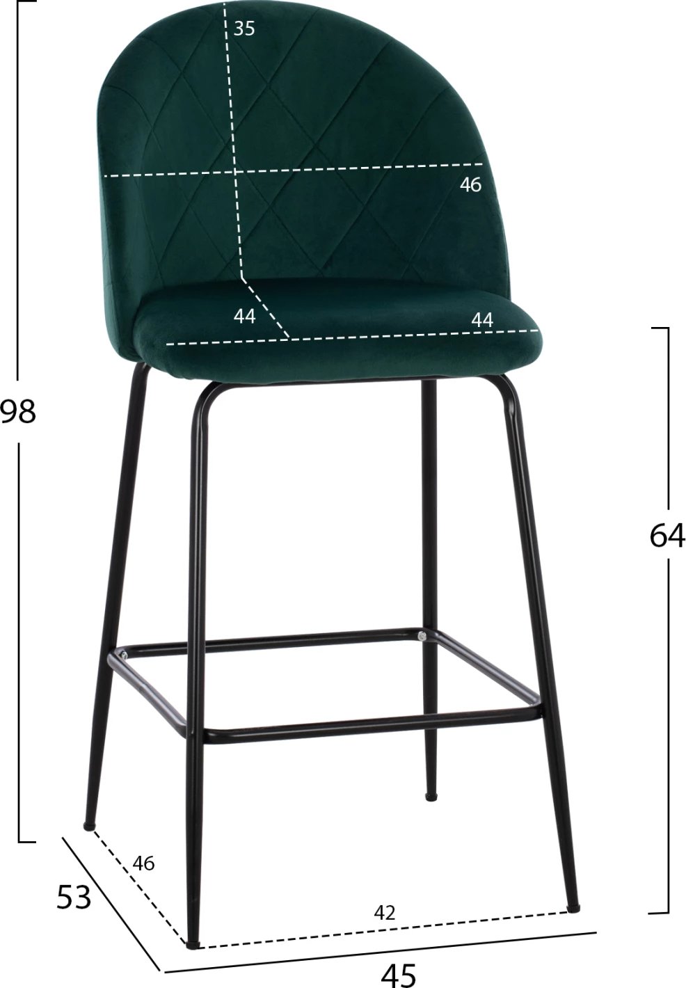 Karrige për bar mesatare, ngjyrë cypress, FH8732.13, 45x53x98 cm, set prej 2 copë