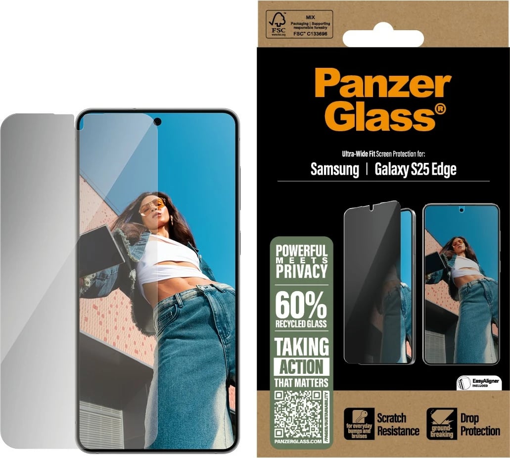 Mbrojtës ekrani PanzerGlass për Samsung Galaxy S25 Edge, privacy, transparent