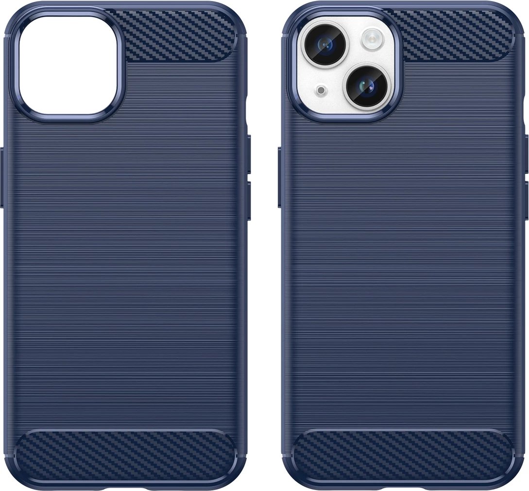 Mbështjellës Hurtel Carbon Case për iPhone 14, xhel fleksibël, blu