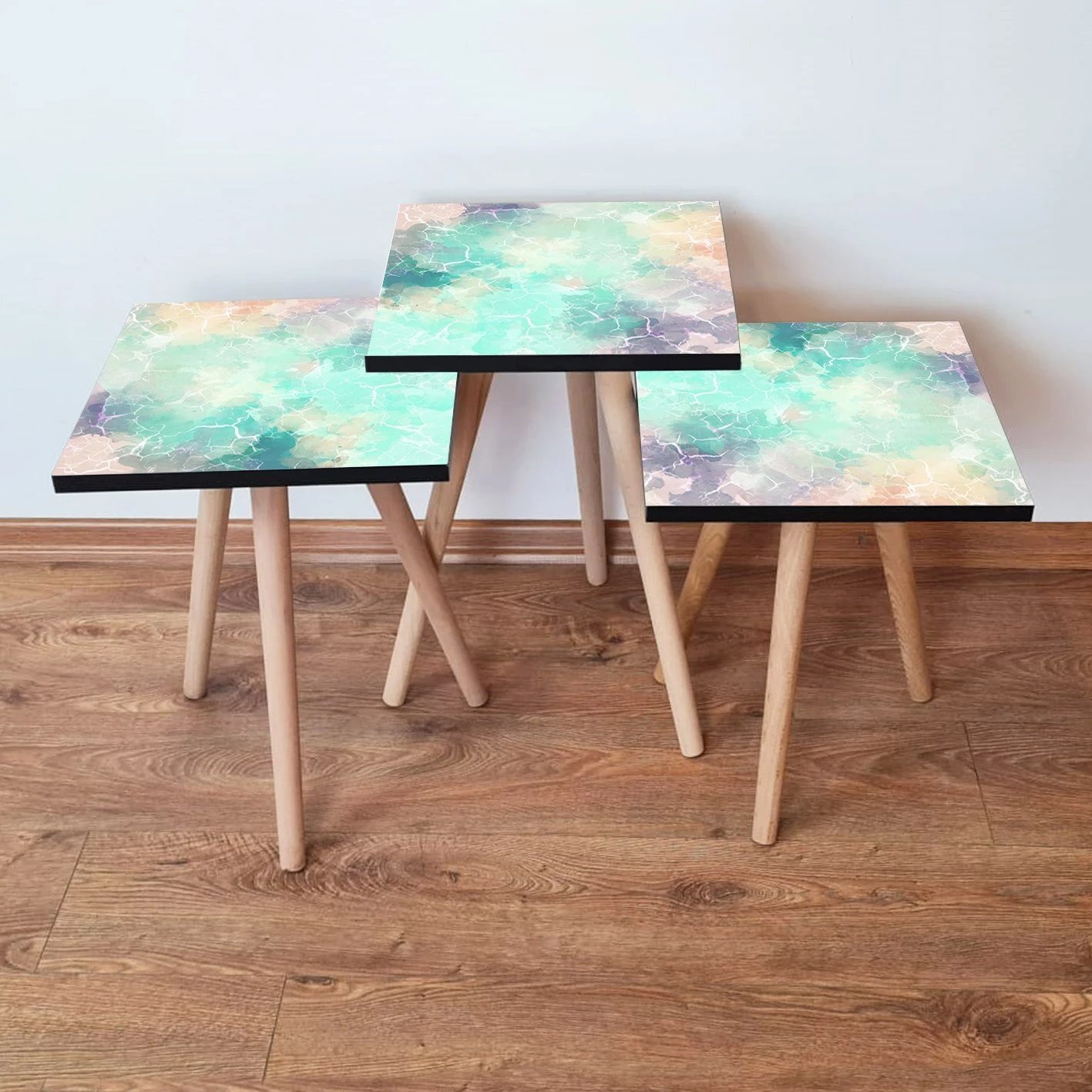 Set tavolinash ndihmëse, 3 copë, dizajn shumëngjyrësh, Skye Decor, 3Shp15