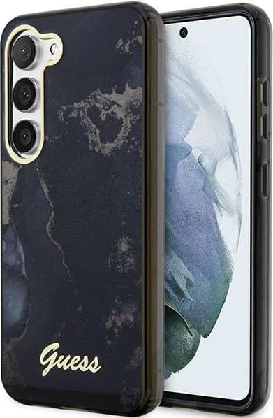 Mbështjellës Guess Golden Marble për Samsung Galaxy S23+, hardcase, i zi