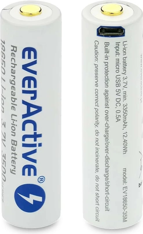 Bateri rikarikueshme everActive FWEV1865035MBOX 18650 Li-ion 3500 mAh 3.7V me micro USB 1 copë Bateri rikarikueshme everActive FWEV1865035MBOX 18650 Li-ion 3500 mAh 3.7V me micro USB 1 copë