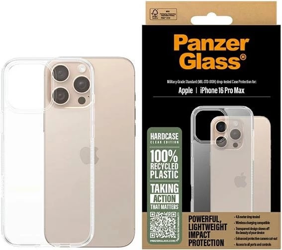 Mbështjellës PanzerGlass HardCase për iPhone 16 Pro Max 6.9", Transparent