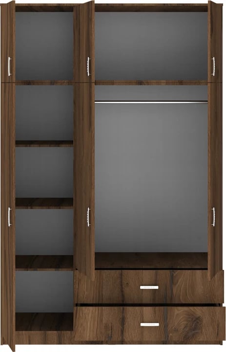 Dollap trefaqësh me sirtarë, ngjyrë arre-lisi, Royal, 150x58x230cm