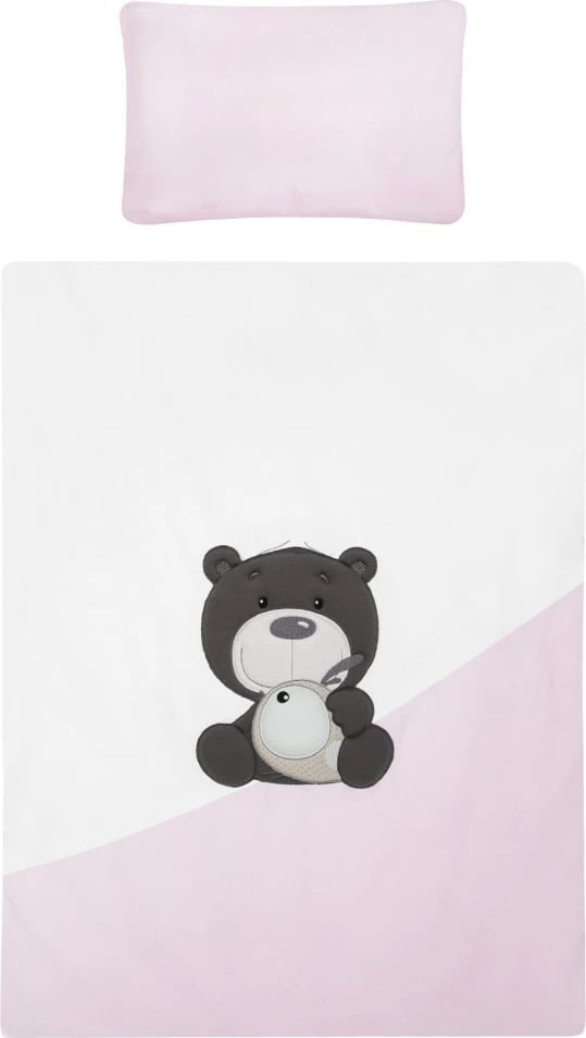 Set shtrati bebe Belisima LILO & LU 3 pjesë 100% pambuk jorgani 100x135 cm, këllëf jastëku 40x60 cm, çarçaf me llastik 180 cm rozë