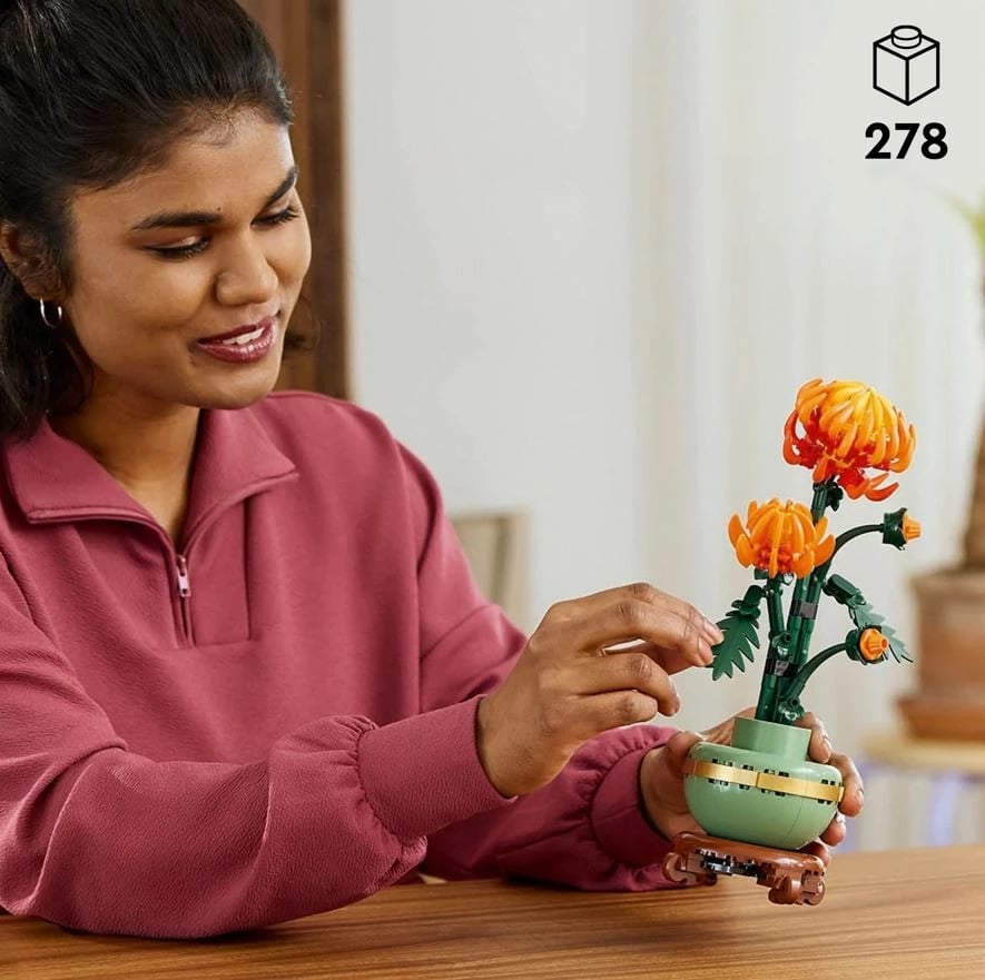 Set ndërtimi LEGO Icons 10368 Chrysanthemum, 278 pjesë, dekor lule, jeshile/portokalli