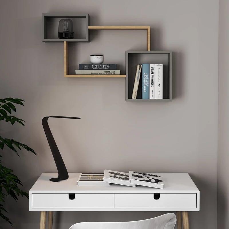 Raft muri Beldra, ngjyrë natyrale-gri çimento, 84x15x57.8cm