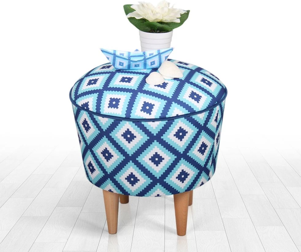 Puf Argyle Damask, ngjyrë kaltër-bardhë, Sky v3