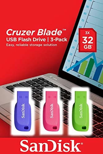 USB 2.0 SanDisk Cruizer Blade, 3x 32 GB, e kaltër/gjelbër/rozë