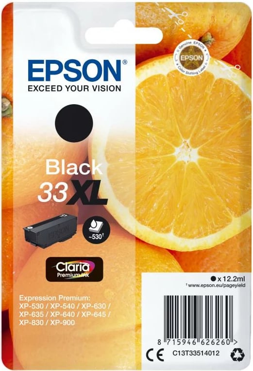 Patrone boje, Epson 33XL (C13T33514012), XL Claria Premium, origjinale, e zezë