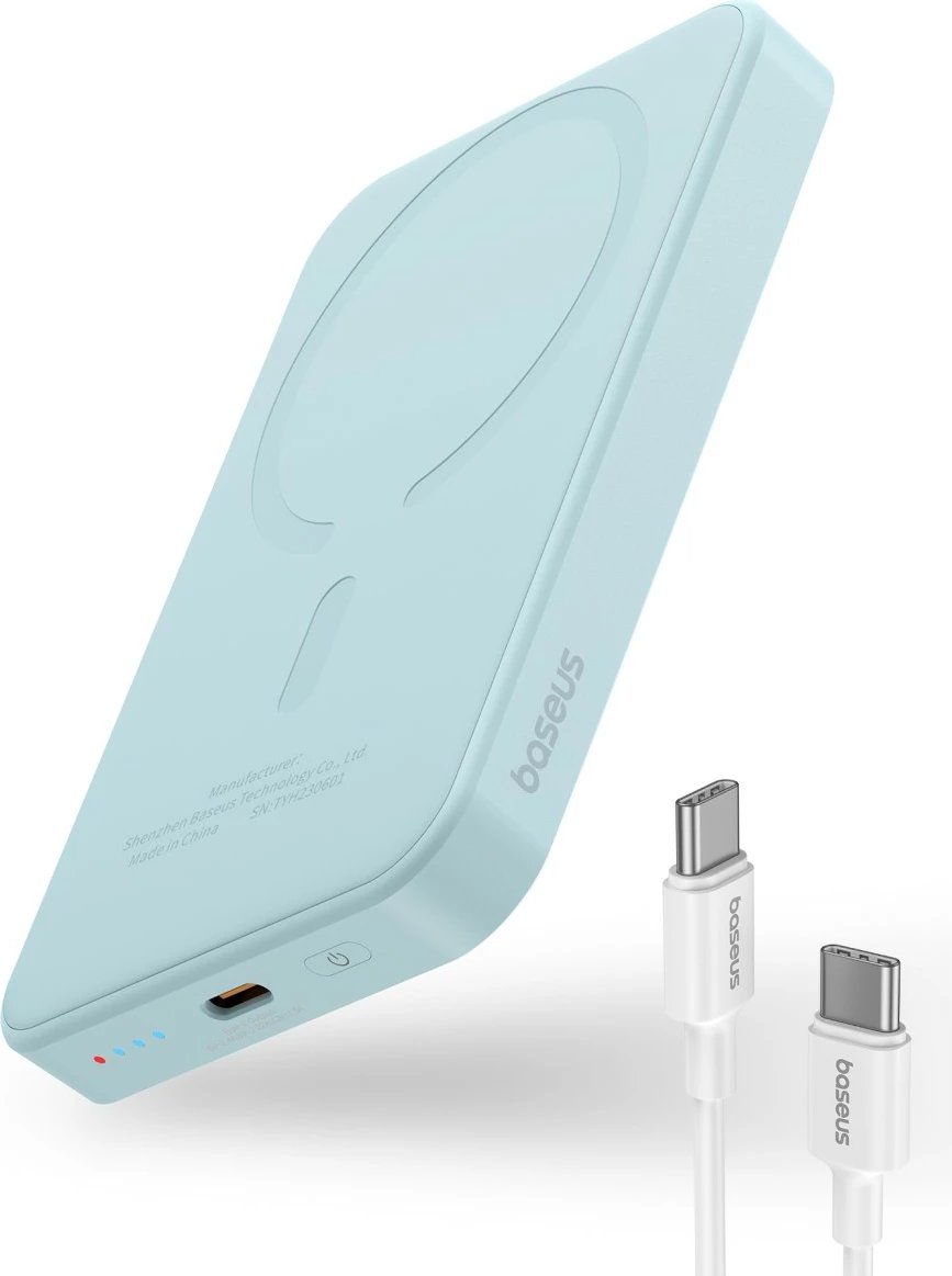 Power bank Baseus Magnetic Mini 5000mAh, 20W, USB-C, blu, me kabllo