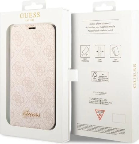 Mbështjellës Guess Bookcase 4G Vintage Gold Logo për iPhone 14 6.1", Rozë
