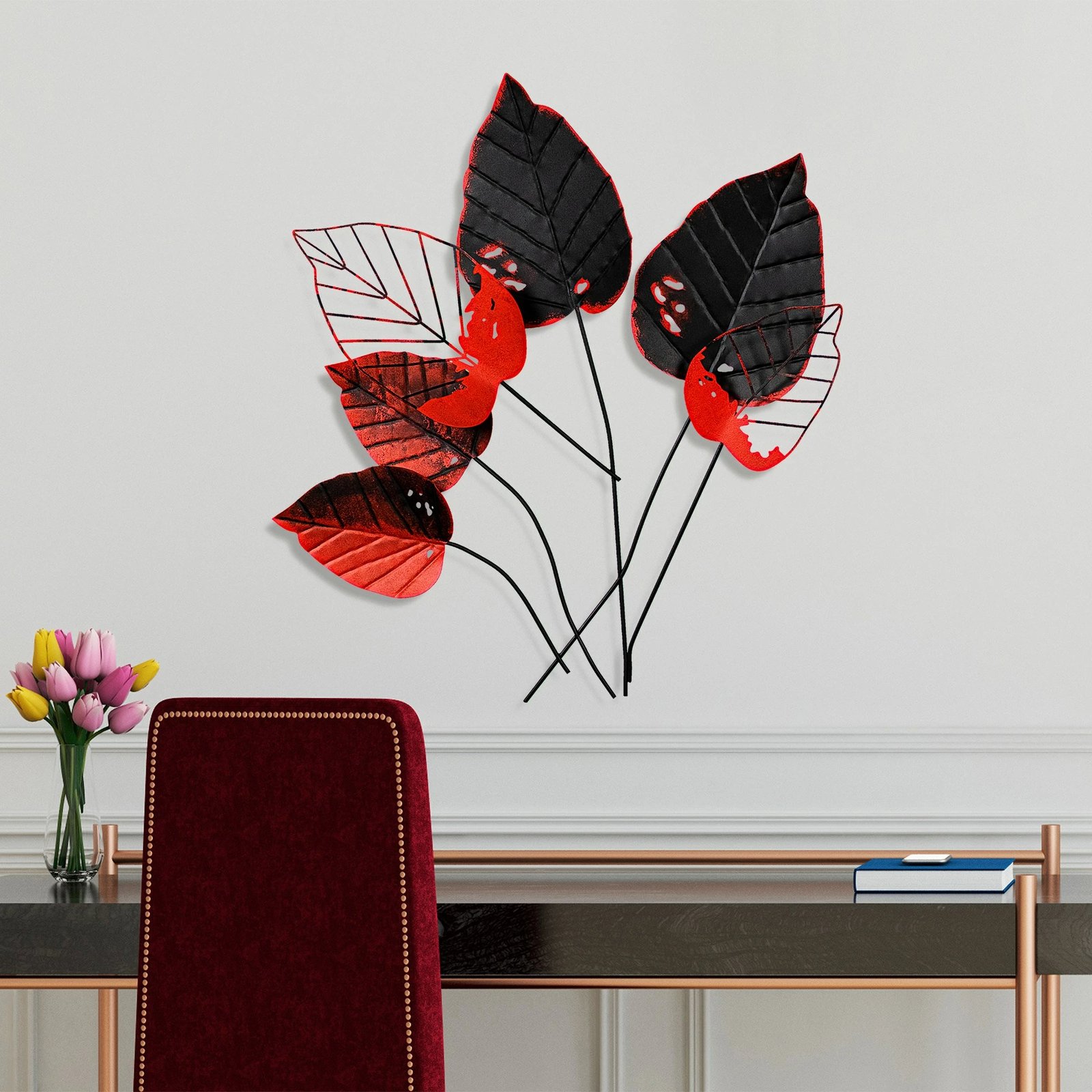 Aksesor dekorativ metalik për mur, Wallity Feuille 1, shumëngjyrësh, 73x76x4cm