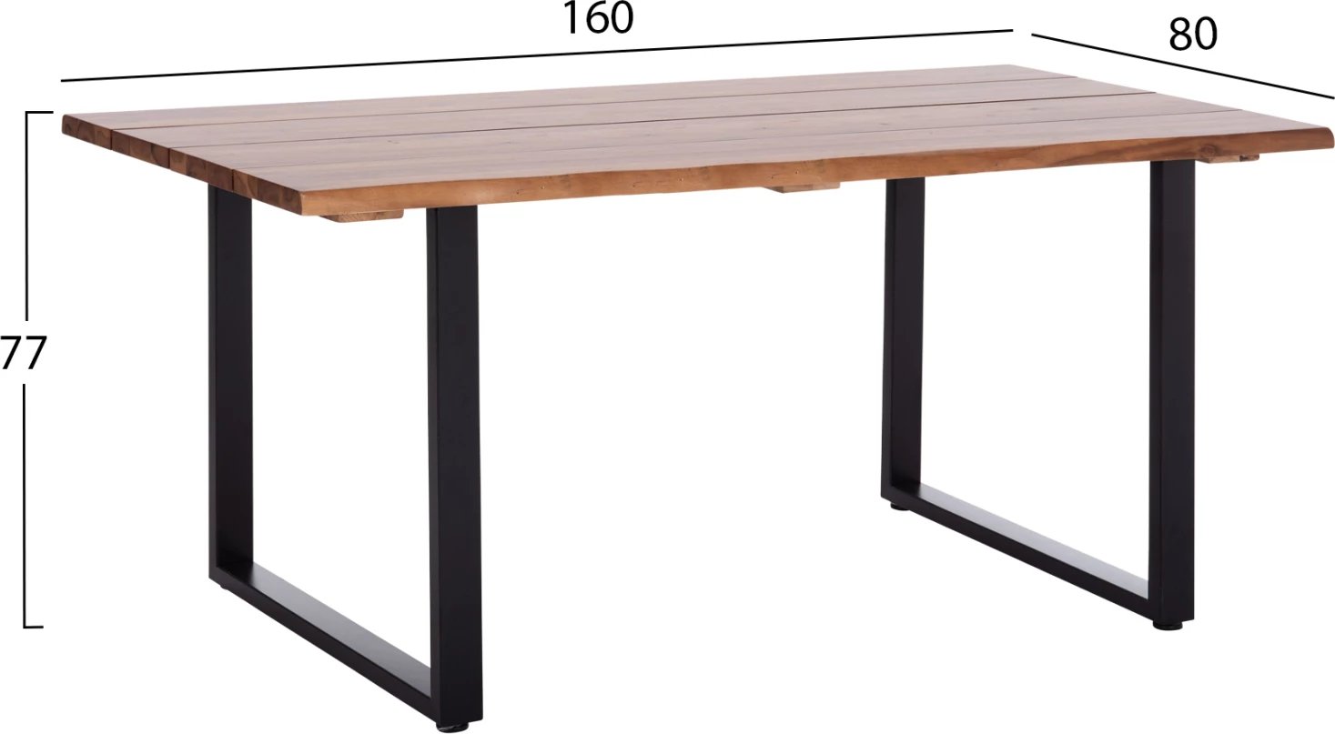 Tavolinë ngrënieje për jashtë, dru akacie, këmbë metalike, FRIGGO FH6297.01, 160x80x77cm