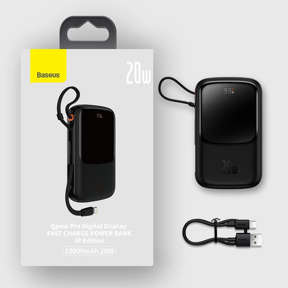 Powerbank Baseus Qpow Pro Overseas Edition 10000mAh, 20W, me kabllo USB-C, e zezë