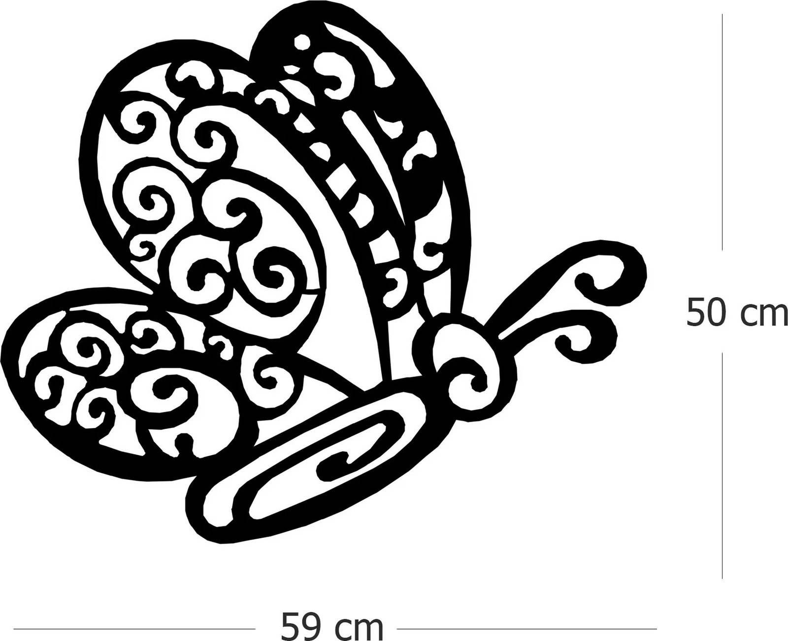 Aksesor dekorativ metalik për mur, Wallity, Kelebek, ngjyrë e zezë, 59x50cm