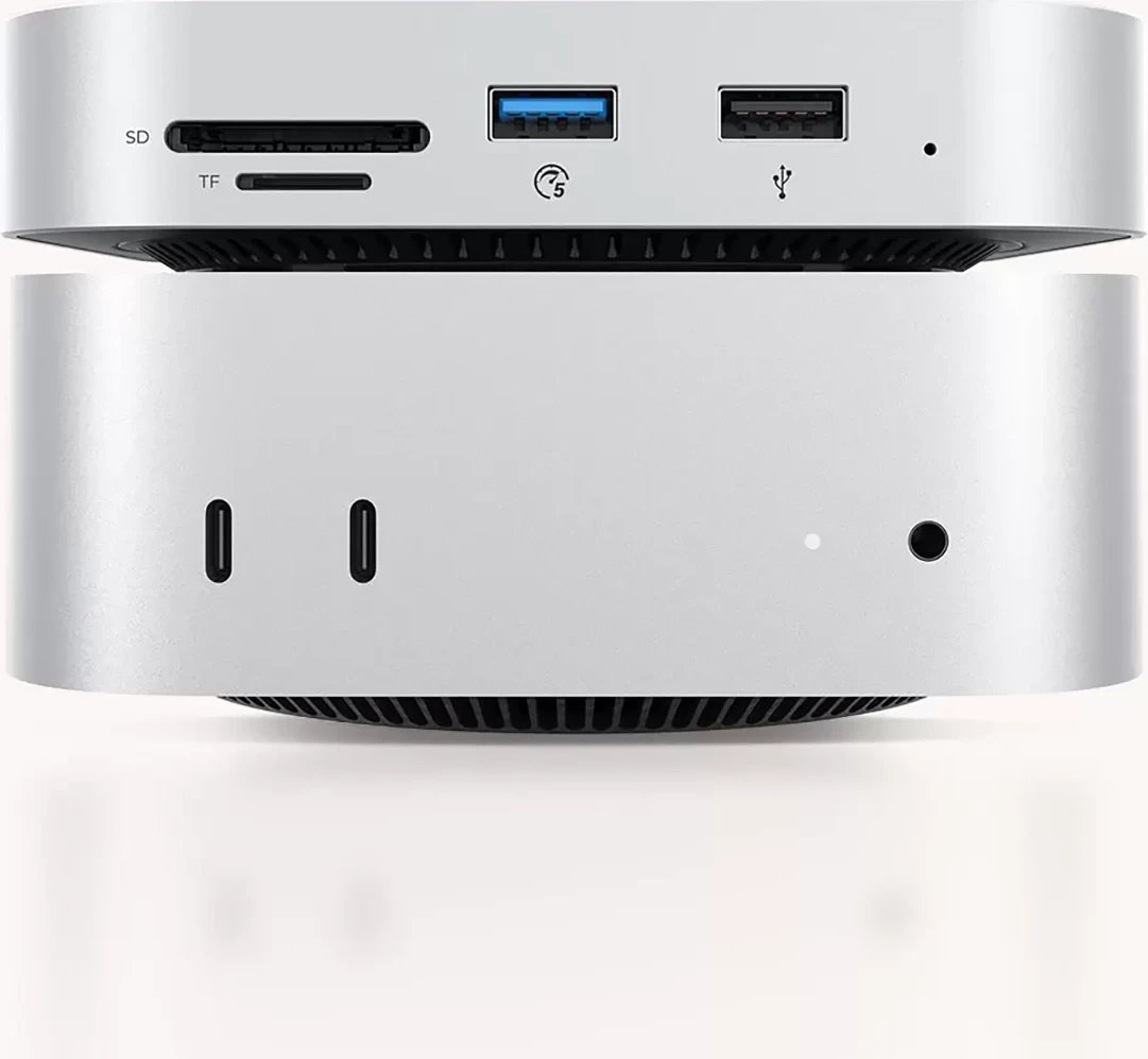 Stacion dokimi 9‑në‑1 Orico MiniLink ORICO-M48PR me hapësirë për hard disk, USB-C 10Gbps, LAN 2.5GbE, lexues SD/TF, audio 3.5 mm, argjend