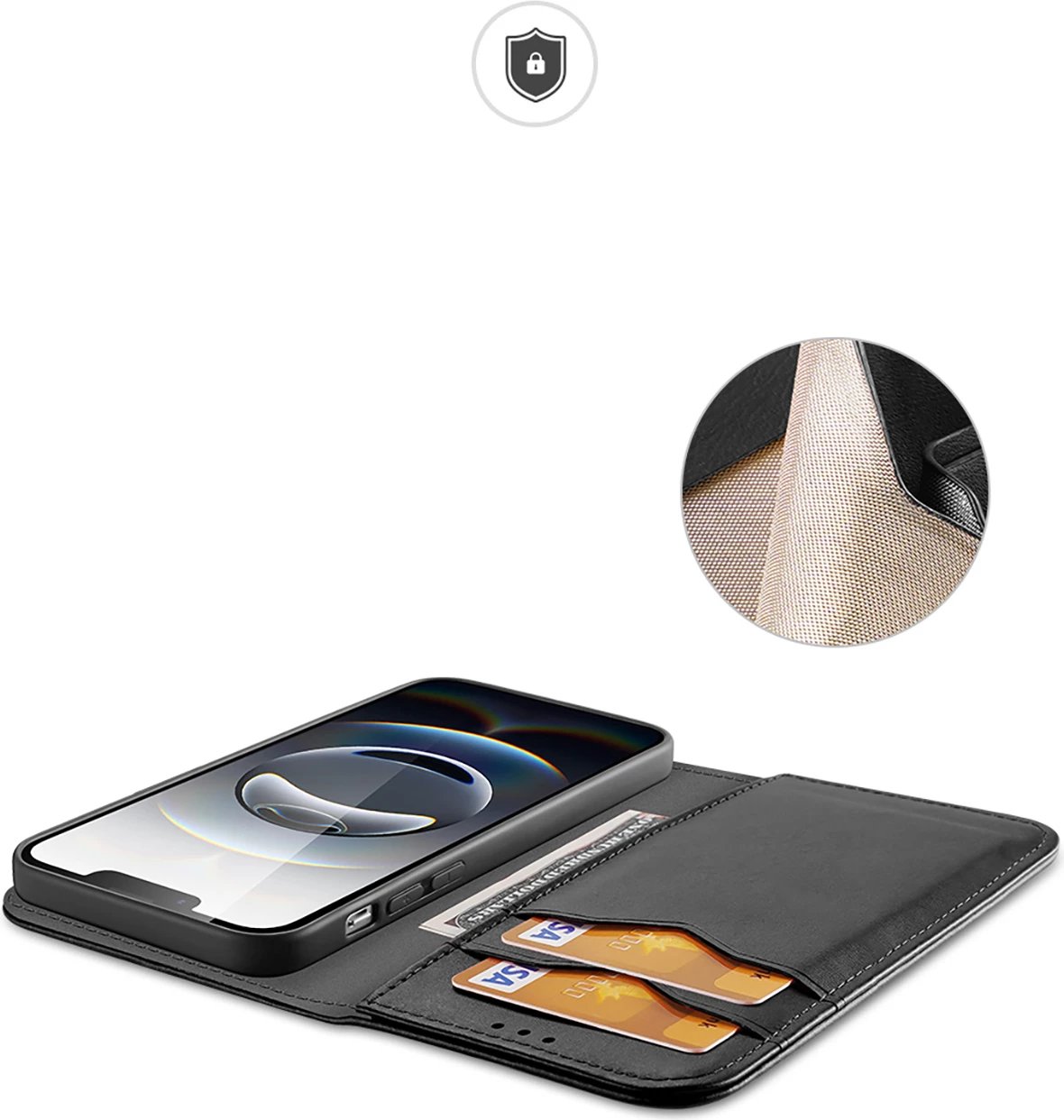 Mbështjellës Dux Ducis Hivo për iPhone 16e, me kapak dhe mbrojtje RFID, e zezë