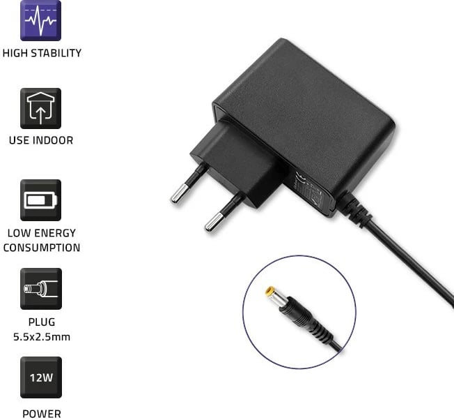 Kasë furnizimi Qoltec 52401, 12V, 1A, 12W, 5.5x2.5mm, e zezë